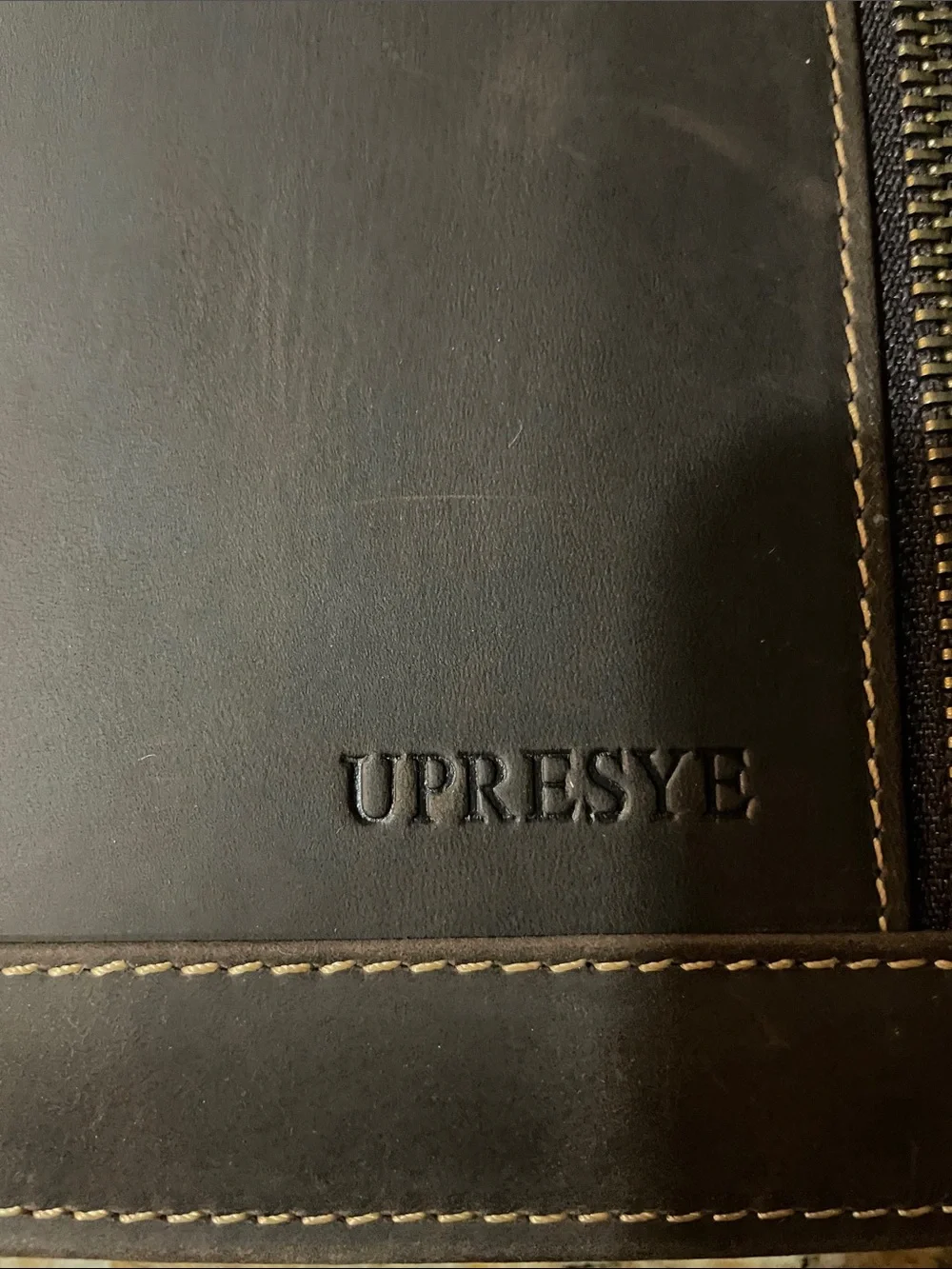 Brown Leather Laptop/iPad Portfolio with Front Zip Pocket